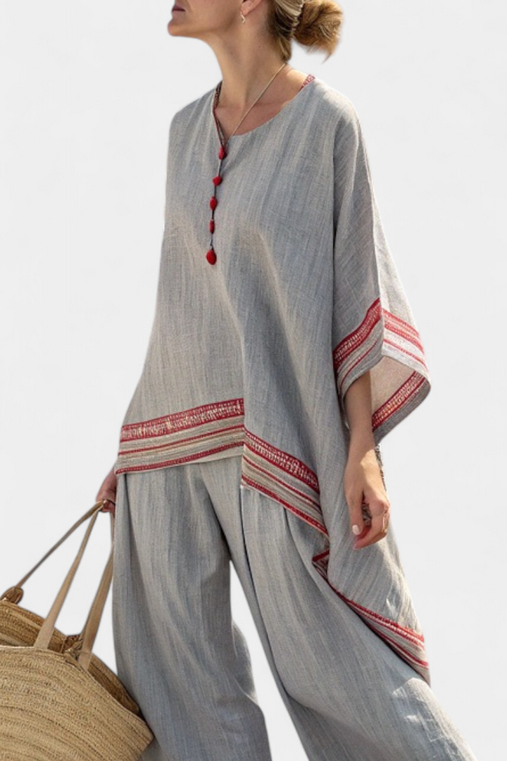 Rossella – sophisticated asymmetric blouse and wide-leg ethnic pants