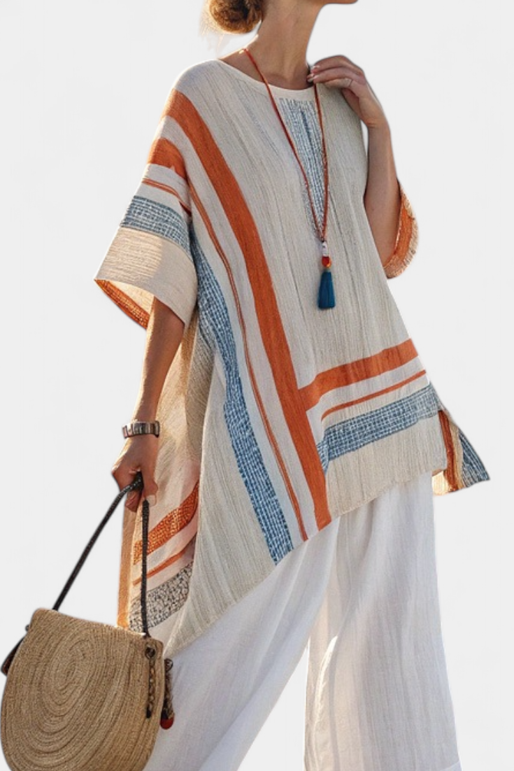 Loredana – Sophisticated Asymmetrical Blouse and Wide-Leg Linen Pants