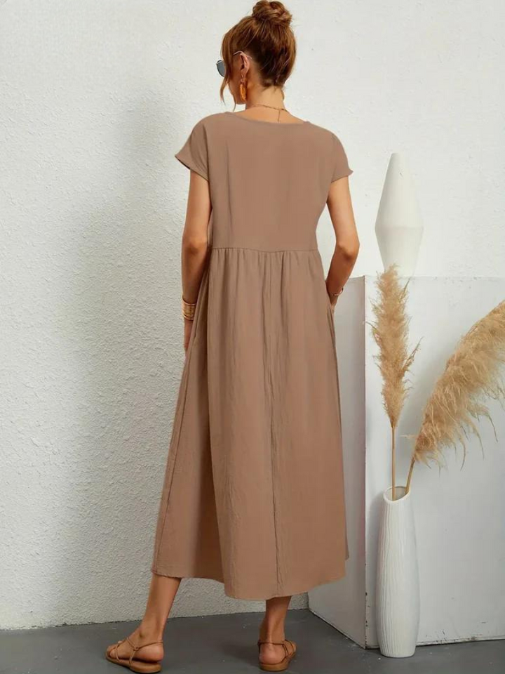 Maelis - Women's Loose Cotton-Linen Pocket Dress