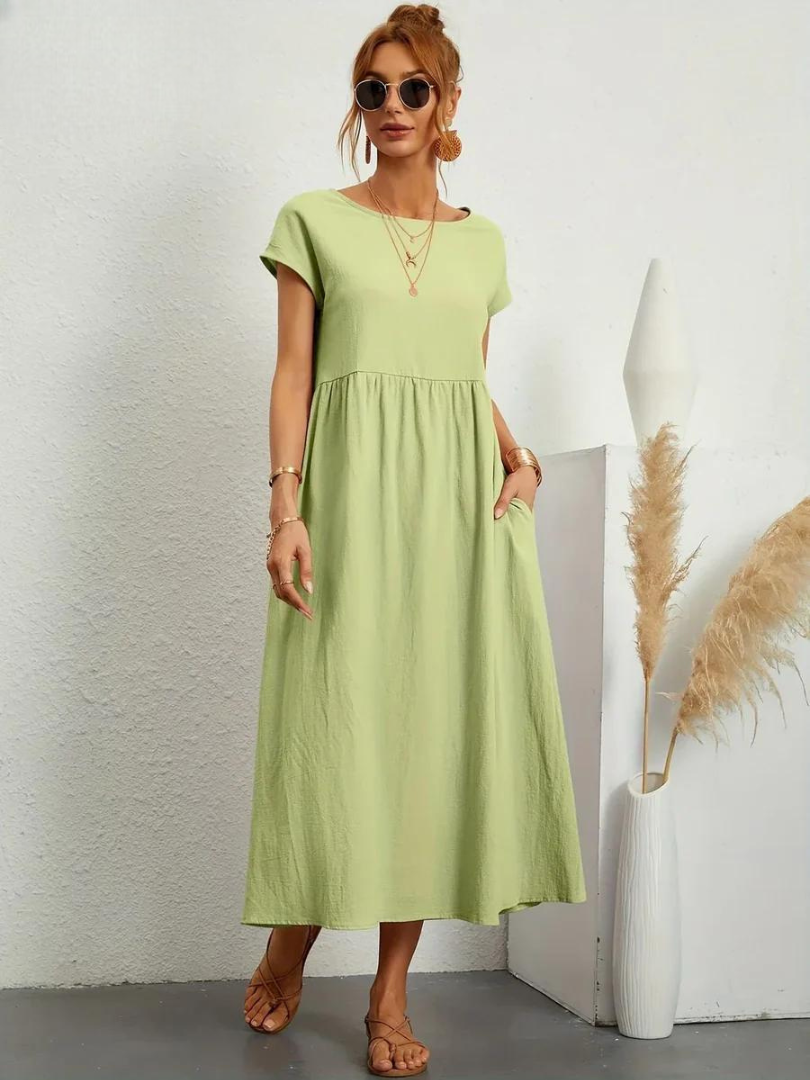 Maelis - Women's Loose Cotton-Linen Pocket Dress