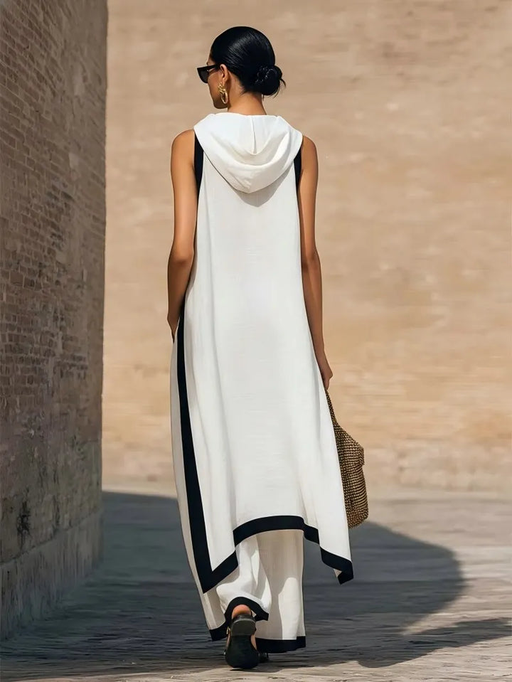 2026 European American Linen Cotton 2 Piece Set Solid Sleeveless Shirt High Waist Long Pants Elegant Casual Outfit