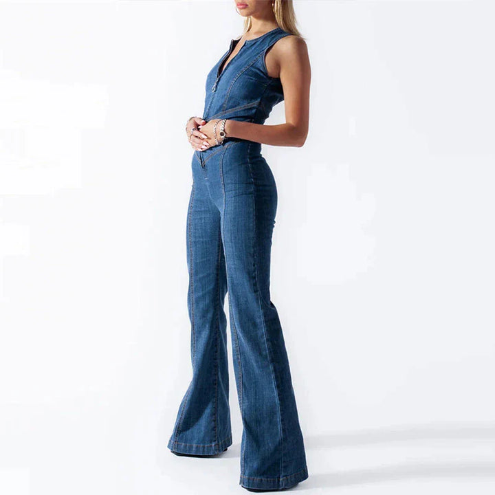 Valentine | Heart-Shaped Backless Denim Jumpsuit