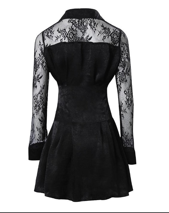 Madisona | Long Sleeve Shirt Dress with Contrasting Lace for Women