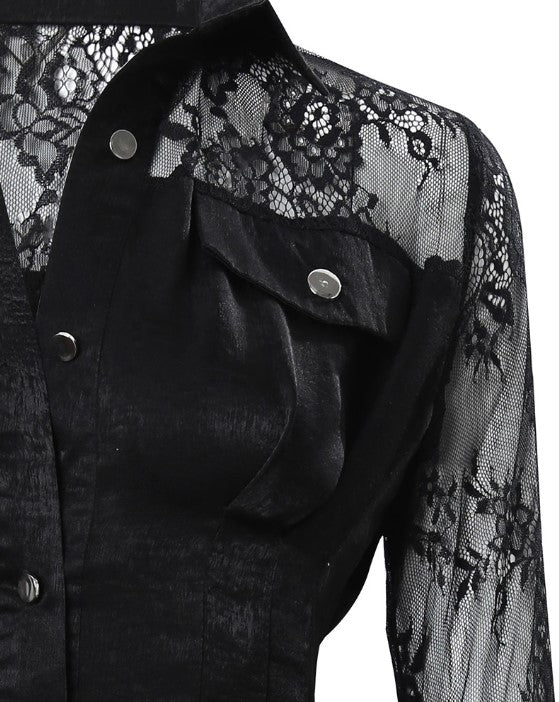 Madisona | Long Sleeve Shirt Dress with Contrasting Lace for Women