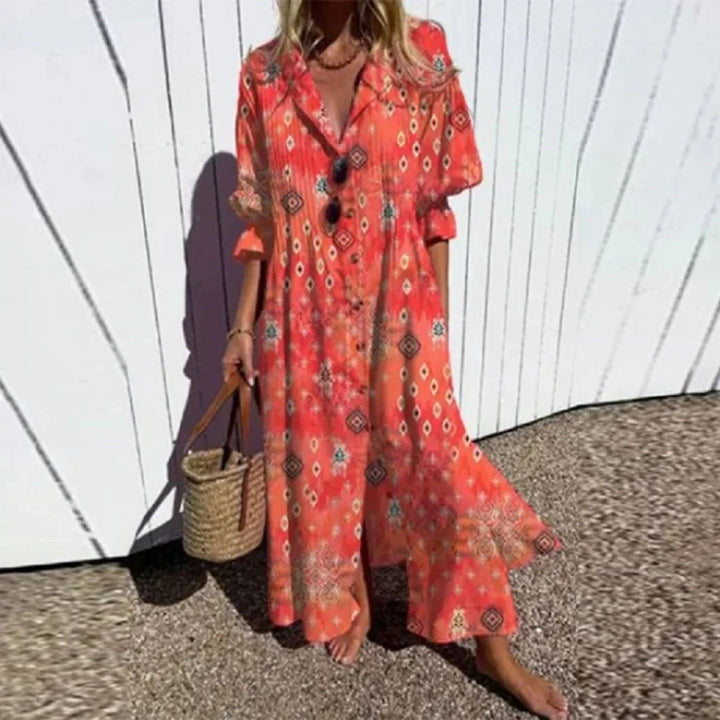 Tiered Boho Midi Dress with Floral Print