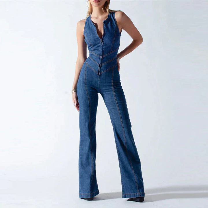 Valentine | Heart-Shaped Backless Denim Jumpsuit