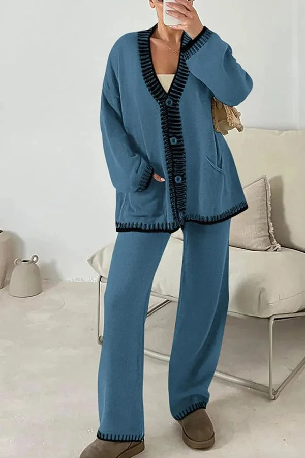 Belinda | Ladies V-Neck Cardigan Two-Piece Pants Set