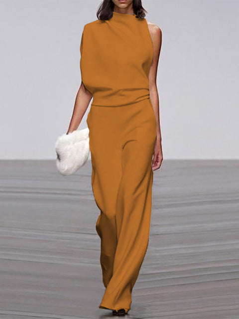 Arnhild | One Shoulder Wide Leg Jumpsuit Set
