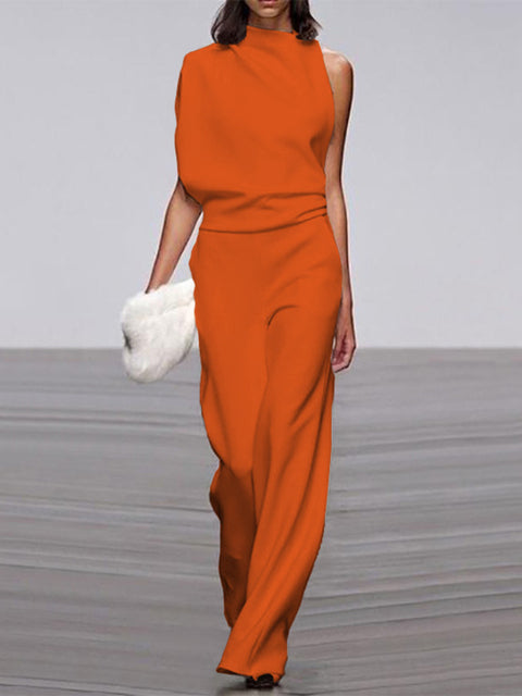 Arnhild | One Shoulder Wide Leg Jumpsuit Set