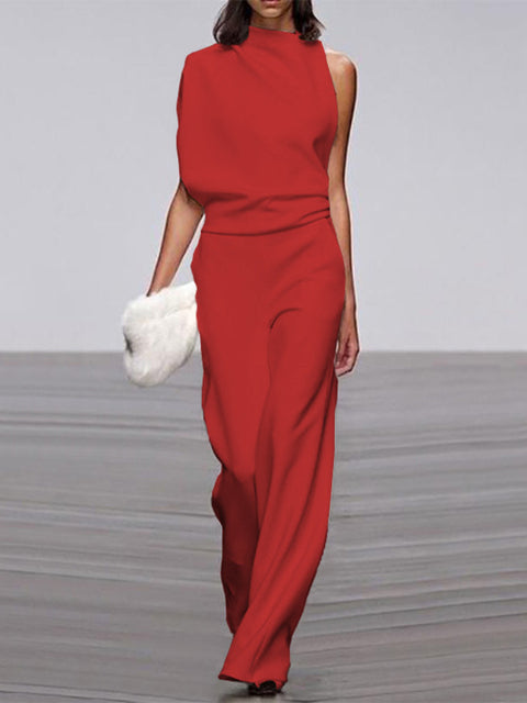 Arnhild | One Shoulder Wide Leg Jumpsuit Set
