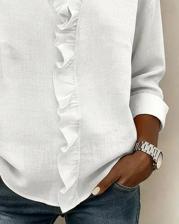 Katy™ | Blouse with V-neck and delicate ruffles