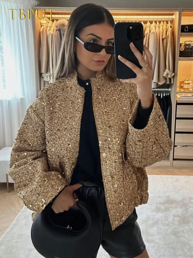 Lisette | Women's Gold Bomber Jacket for Autumn