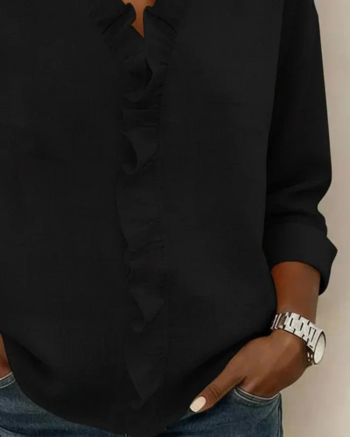 Katy™ | Blouse with V-neck and delicate ruffles