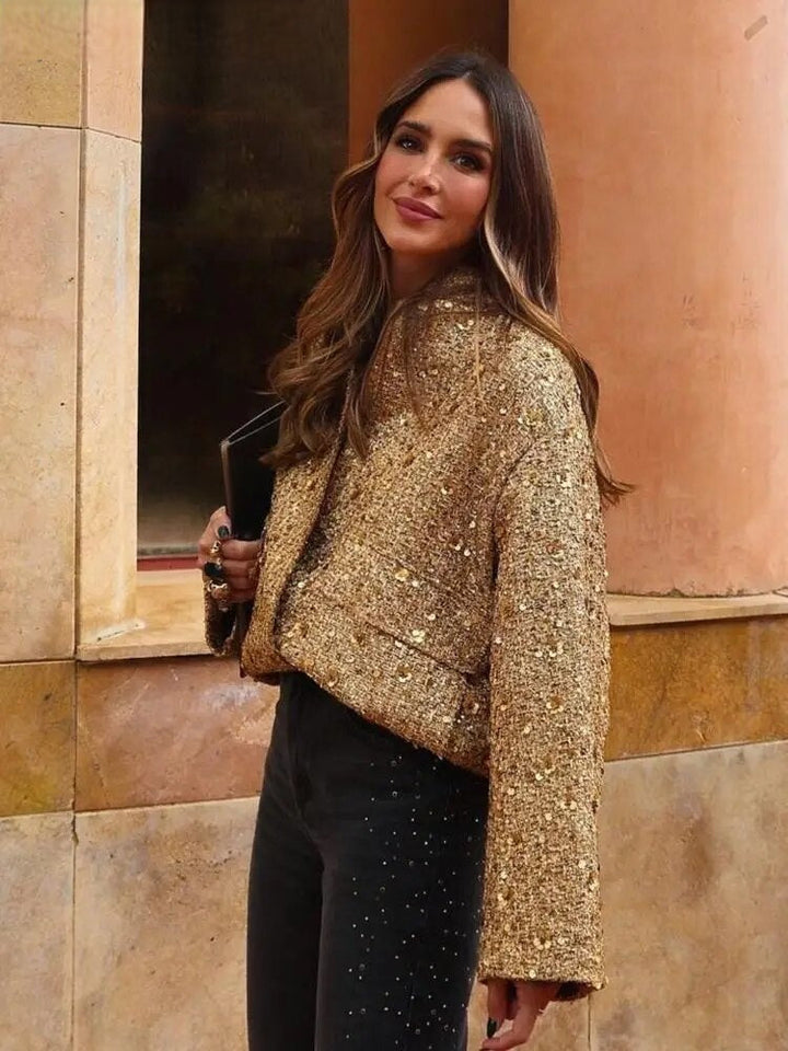 Lisette | Women's Gold Bomber Jacket for Autumn