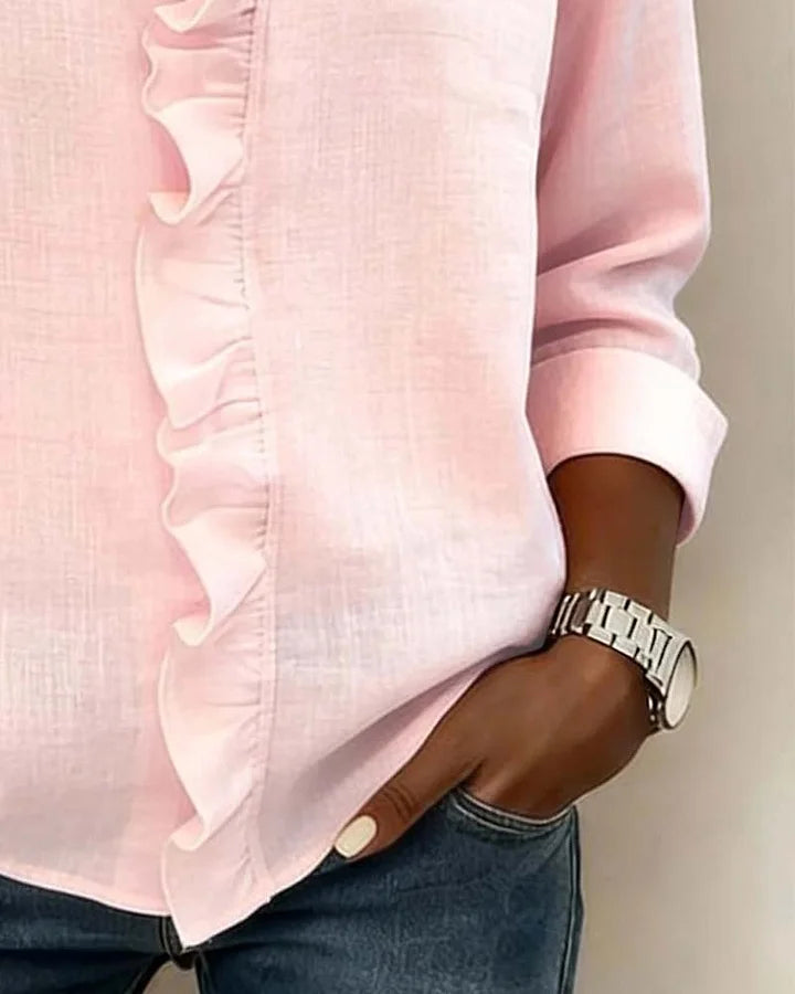 Katy™ | Blouse with V-neck and delicate ruffles