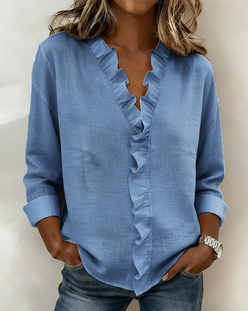 Katy™ | Blouse with V-neck and delicate ruffles