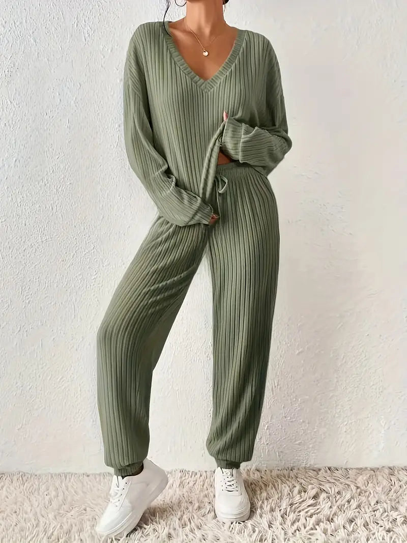 Olivia | Women's Long-Sleeved Rib Knitted Loungewear Set