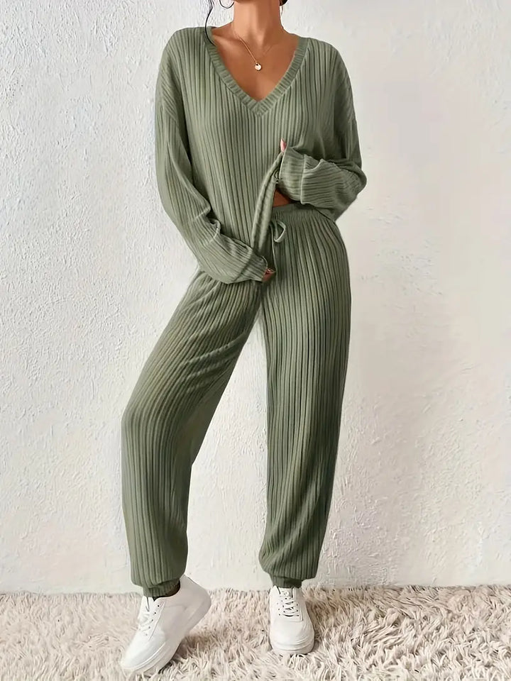 Olivia | Women's Long-Sleeved Rib Knitted Loungewear Set