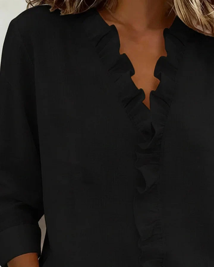 Katy™ | Blouse with V-neck and delicate ruffles