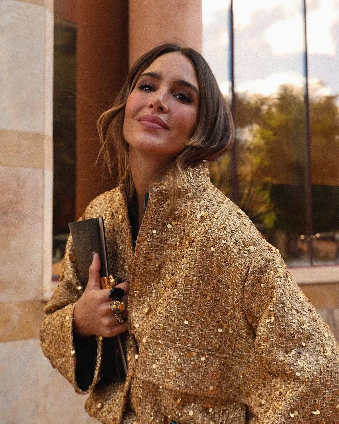 Lisette | Women's Gold Bomber Jacket for Autumn