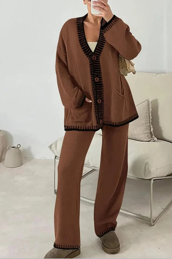 Belinda | Ladies V-Neck Cardigan Two-Piece Pants Set