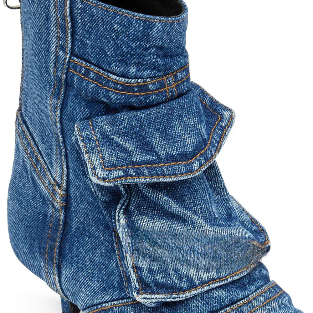 Vega - Cargo Design Booties in Denim Fabric