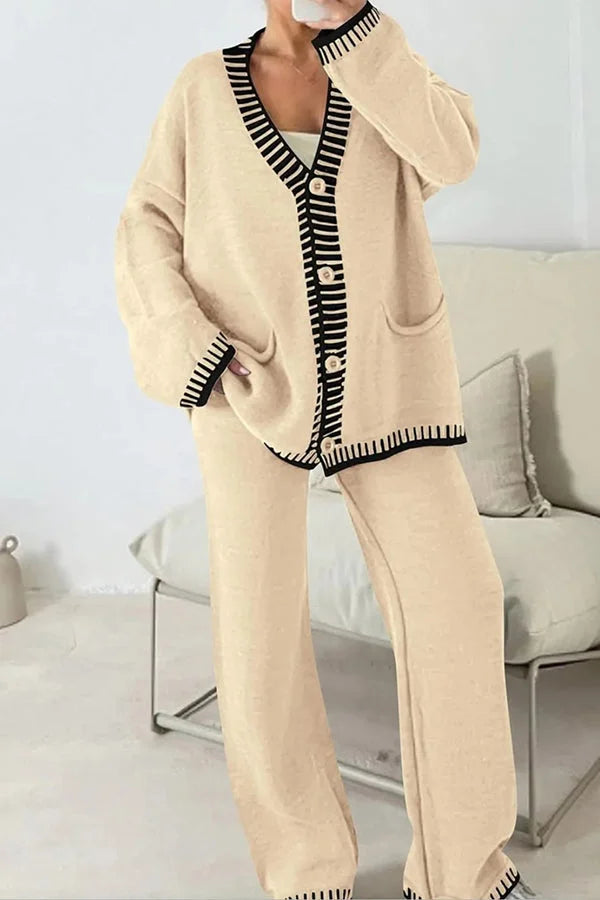 Belinda | Ladies V-Neck Cardigan Two-Piece Pants Set