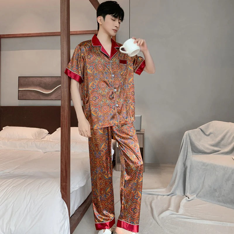 Two-Piece Men's Pajama Set with Short Sleeves Top and Shorts | Ideal for Summer