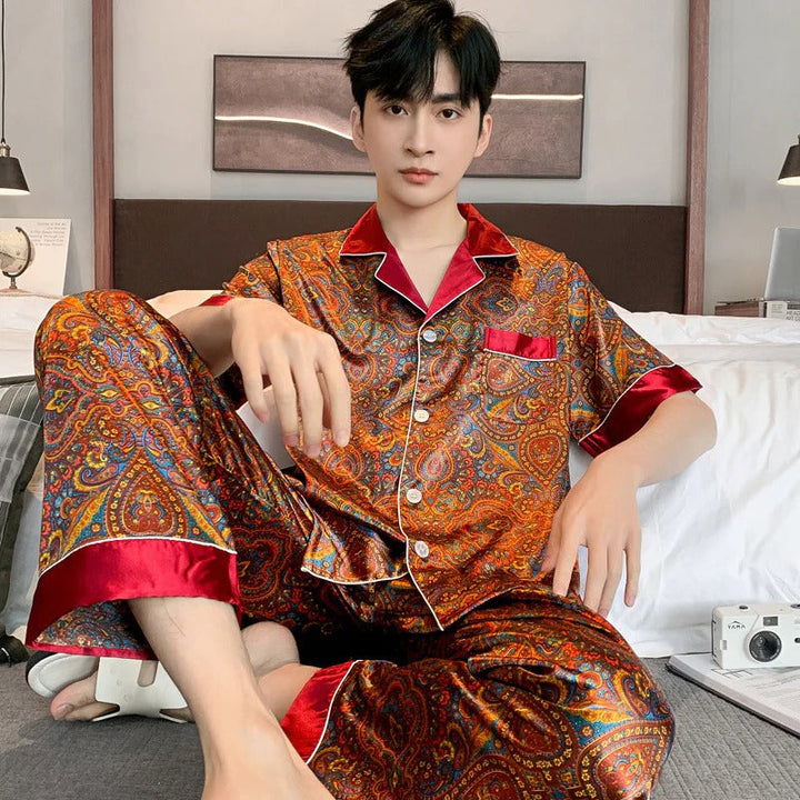 Two-Piece Men's Pajama Set with Short Sleeves Top and Shorts | Ideal for Summer