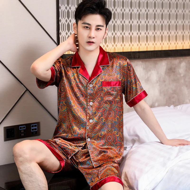 Two-Piece Men's Pajama Set with Short Sleeves Top and Shorts | Ideal for Summer