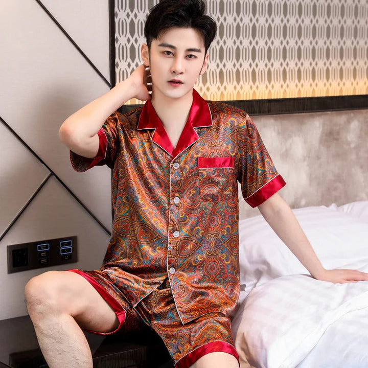 Two-Piece Men's Pajama Set with Short Sleeves Top and Shorts | Ideal for Summer