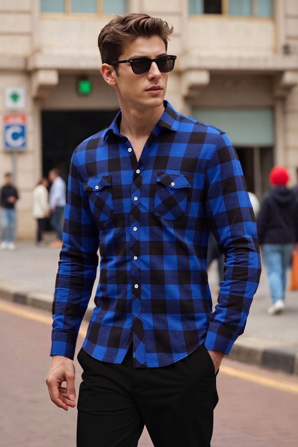 Men's Long Sleeve Checkered Shirt | Ideal for Spring and Autumn