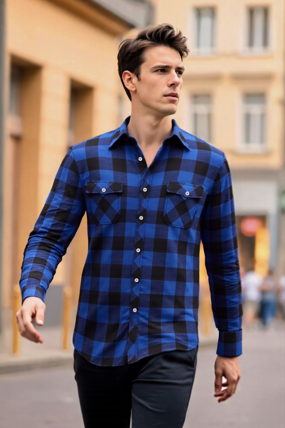 Men's Long Sleeve Checkered Shirt | Ideal for Spring and Autumn