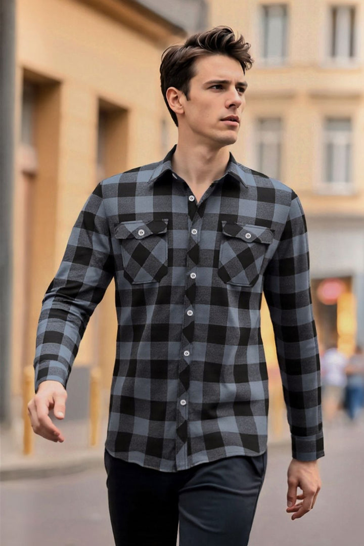 Men's Long Sleeve Checkered Shirt | Ideal for Spring and Autumn