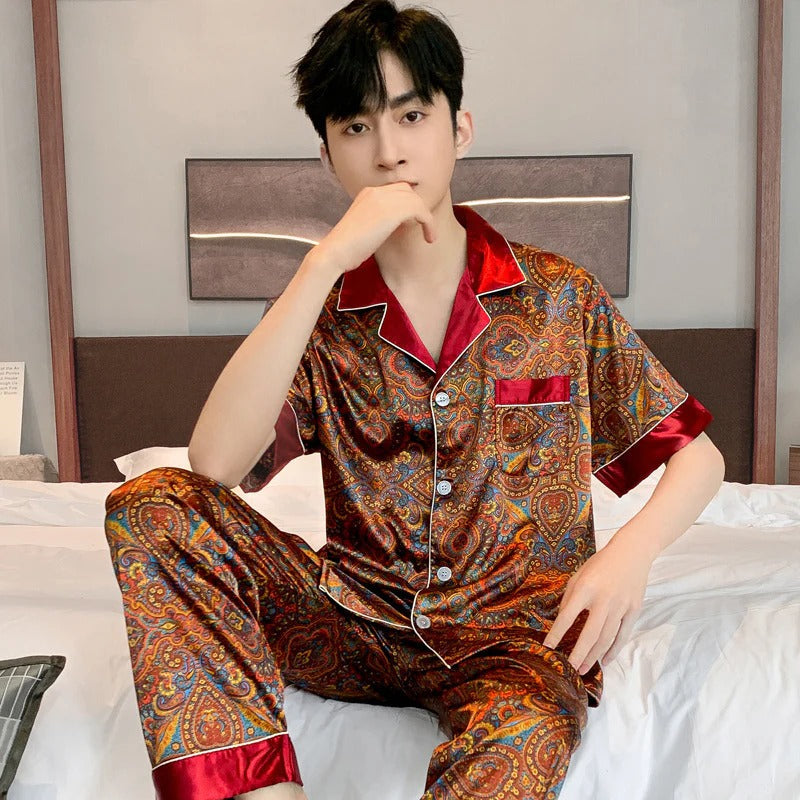 Two-Piece Men's Pajama Set with Short Sleeves Top and Shorts | Ideal for Summer