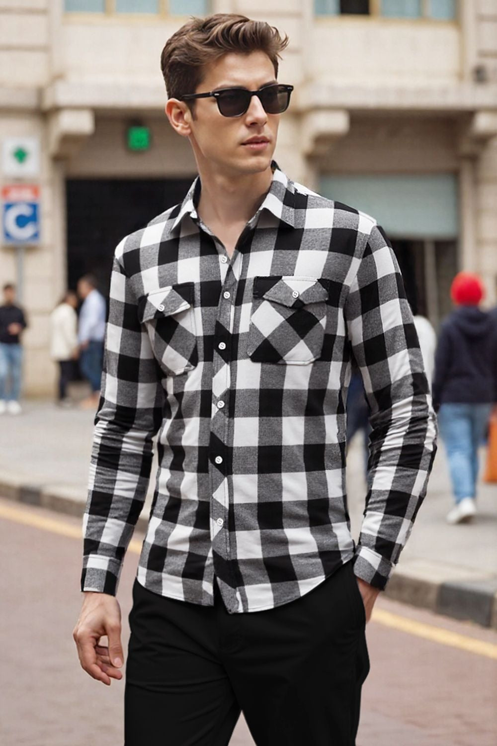 Men's Long Sleeve Checkered Shirt | Ideal for Spring and Autumn