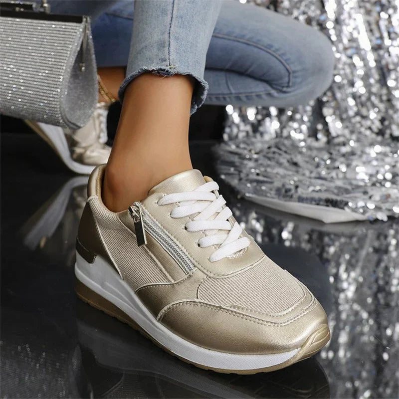 New Women's Lace-Up Orthopedic Sneakers with Side Zipper