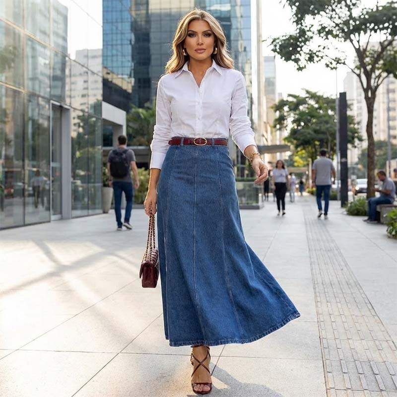Ivy Manhattan | High-Waist Denim Maxi Skirt