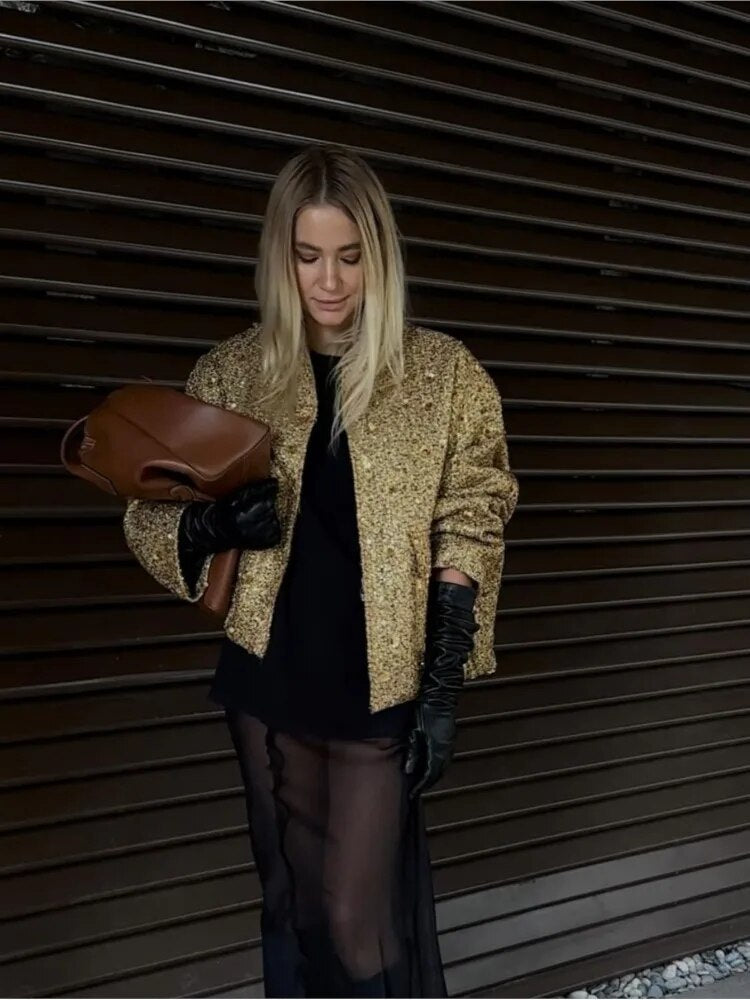 Lisette | Women's Gold Bomber Jacket for Autumn